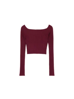 Fashion Cropp Krótki sweter z odkrytymi ramionami kasztanowy