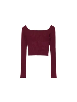 Fashion Cropp Krótki sweter z odkrytymi ramionami kasztanowy