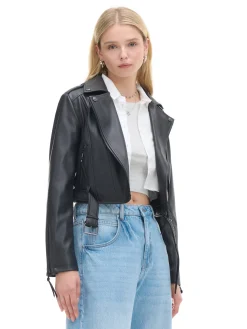 Online Cropp Kurtka biker z imitacji skóry czarny