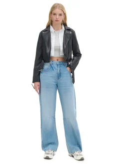 Online Cropp Kurtka biker z imitacji skóry czarny