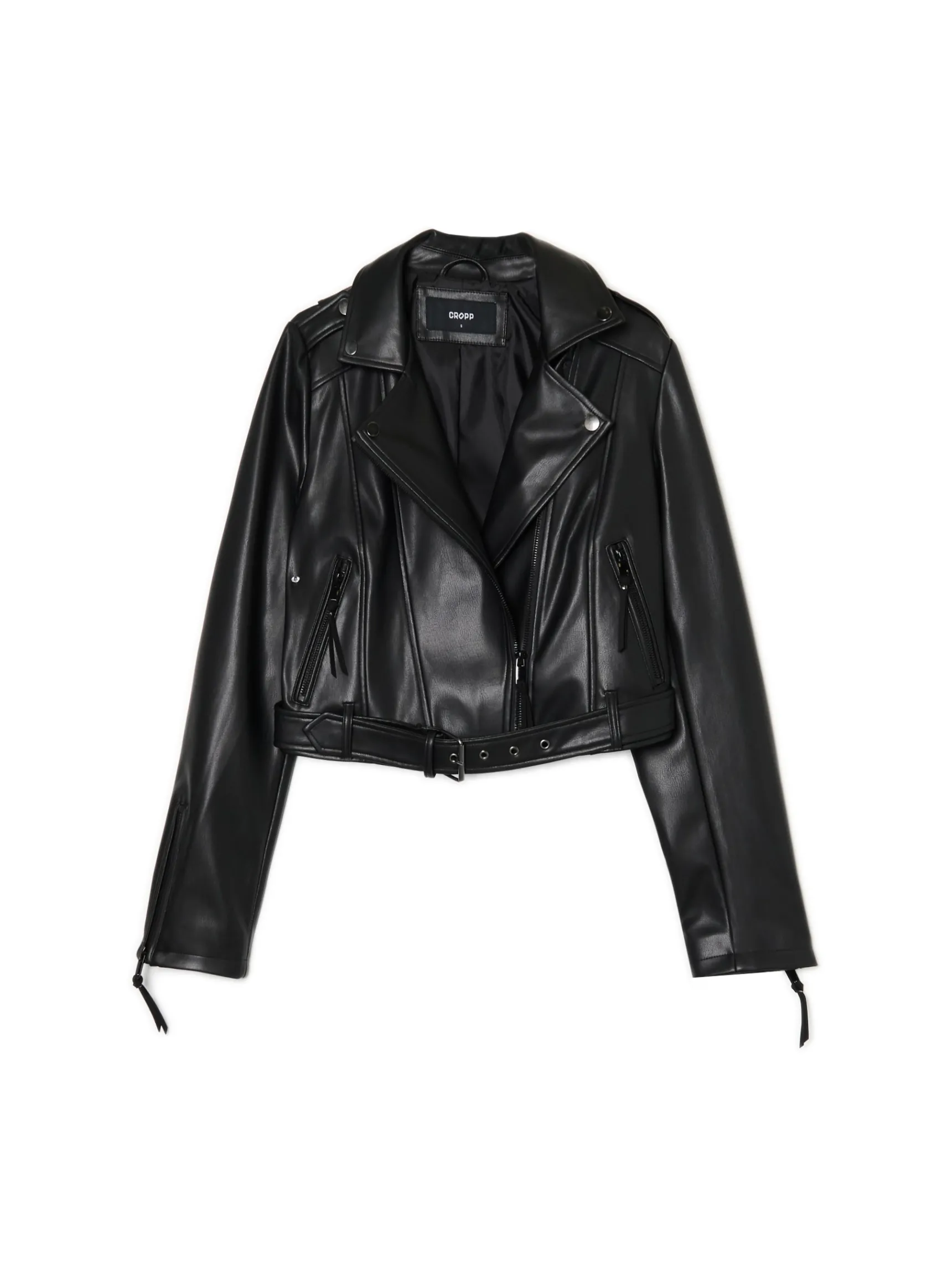 Online Cropp Kurtka biker z imitacji skóry czarny