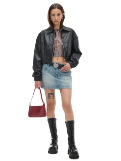 Discount Cropp Kurtka bomber z imitacji skóry czarny