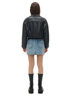Discount Cropp Kurtka bomber z imitacji skóry czarny