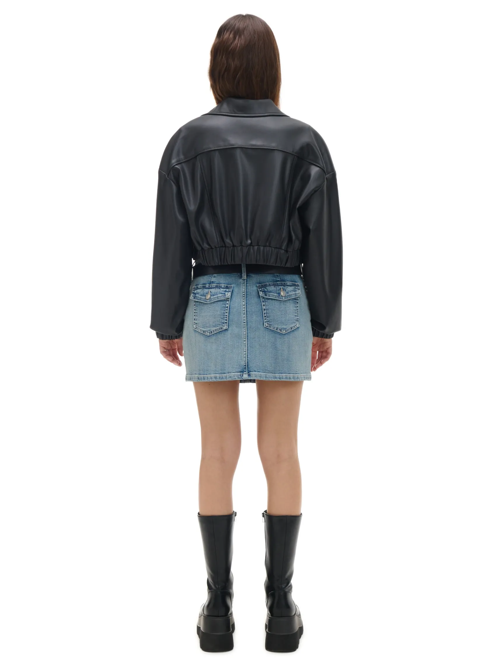 Discount Cropp Kurtka bomber z imitacji skóry czarny