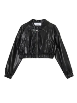 Discount Cropp Kurtka bomber z imitacji skóry czarny