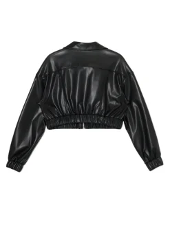 Discount Cropp Kurtka bomber z imitacji skóry czarny