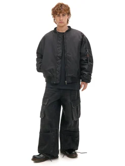 New Cropp Kurtka bomberka z dzianinowym kapturem czarny