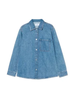 New Cropp Kurtka jeansowa z efektem sprania niebieski