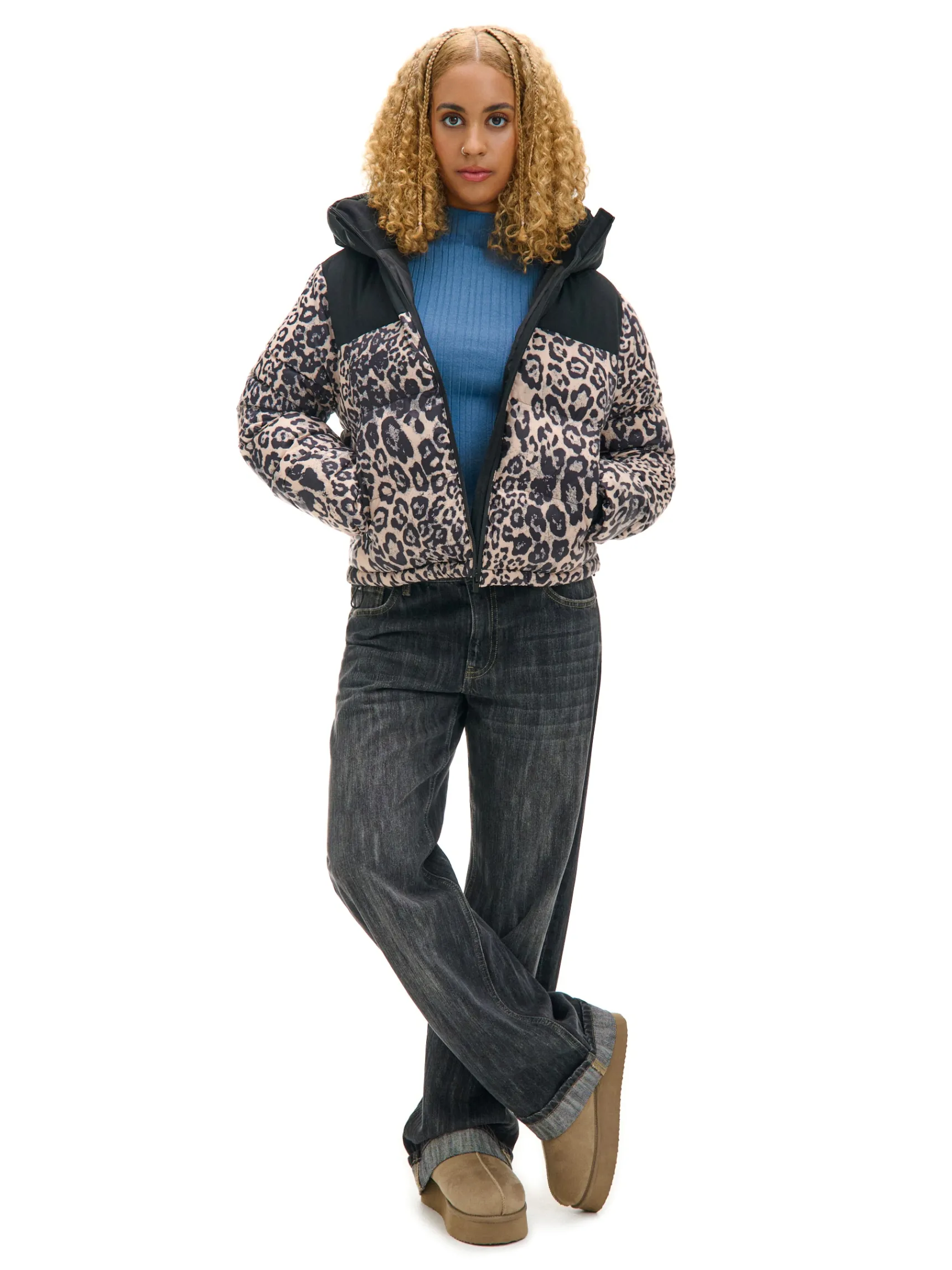 Best Cropp Kurtka puffer w panterkę wielobarwny