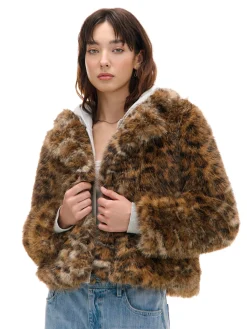 Fashion Cropp Kurtka z imitacji futra w panterkę wielobarwny