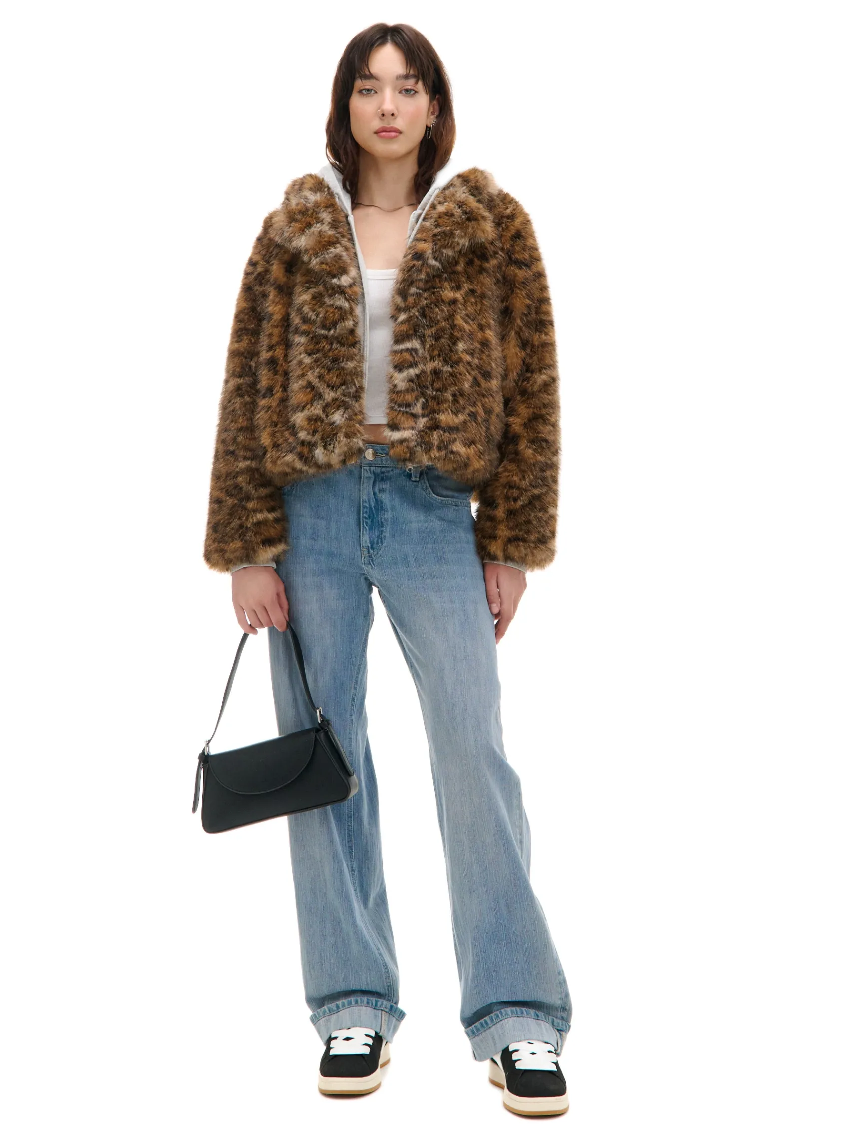 Fashion Cropp Kurtka z imitacji futra w panterkę wielobarwny