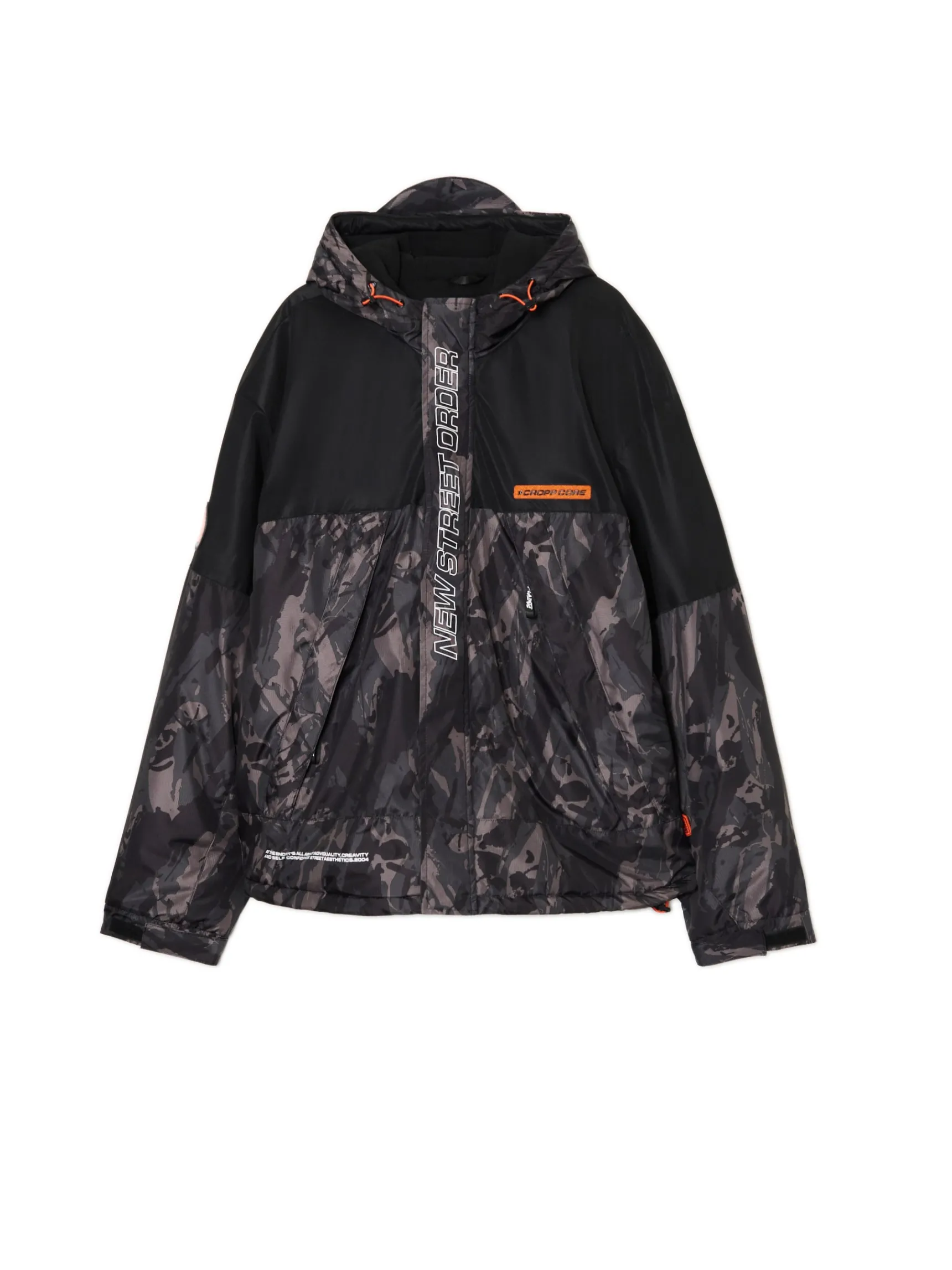 Outlet Cropp Kurtka z kapturem z nadrukiem moro czarny