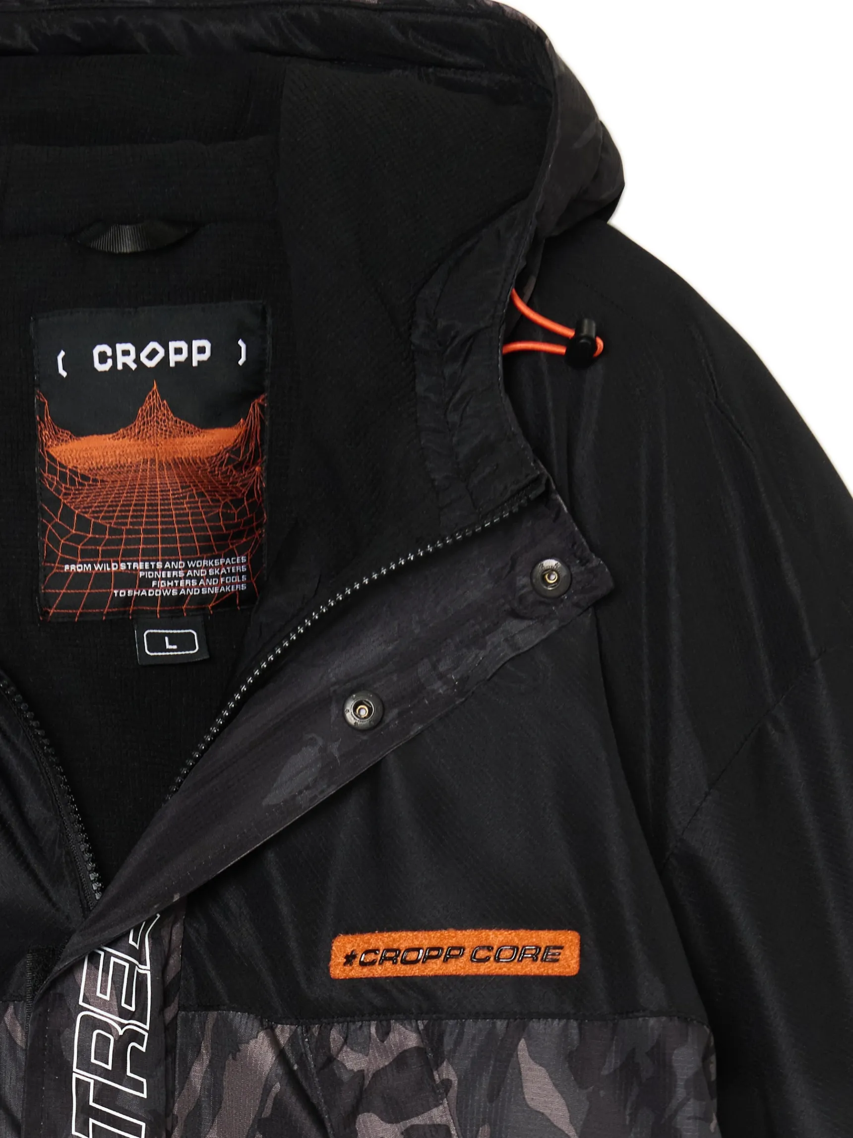 Outlet Cropp Kurtka z kapturem z nadrukiem moro czarny