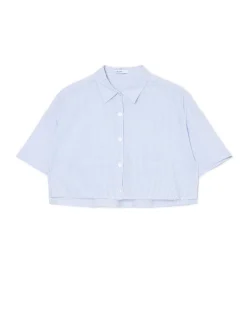 Online Cropp Luźna niebieska koszula crop błękitny