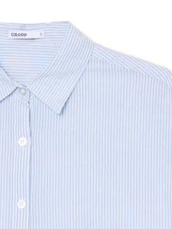 Online Cropp Luźna niebieska koszula crop błękitny