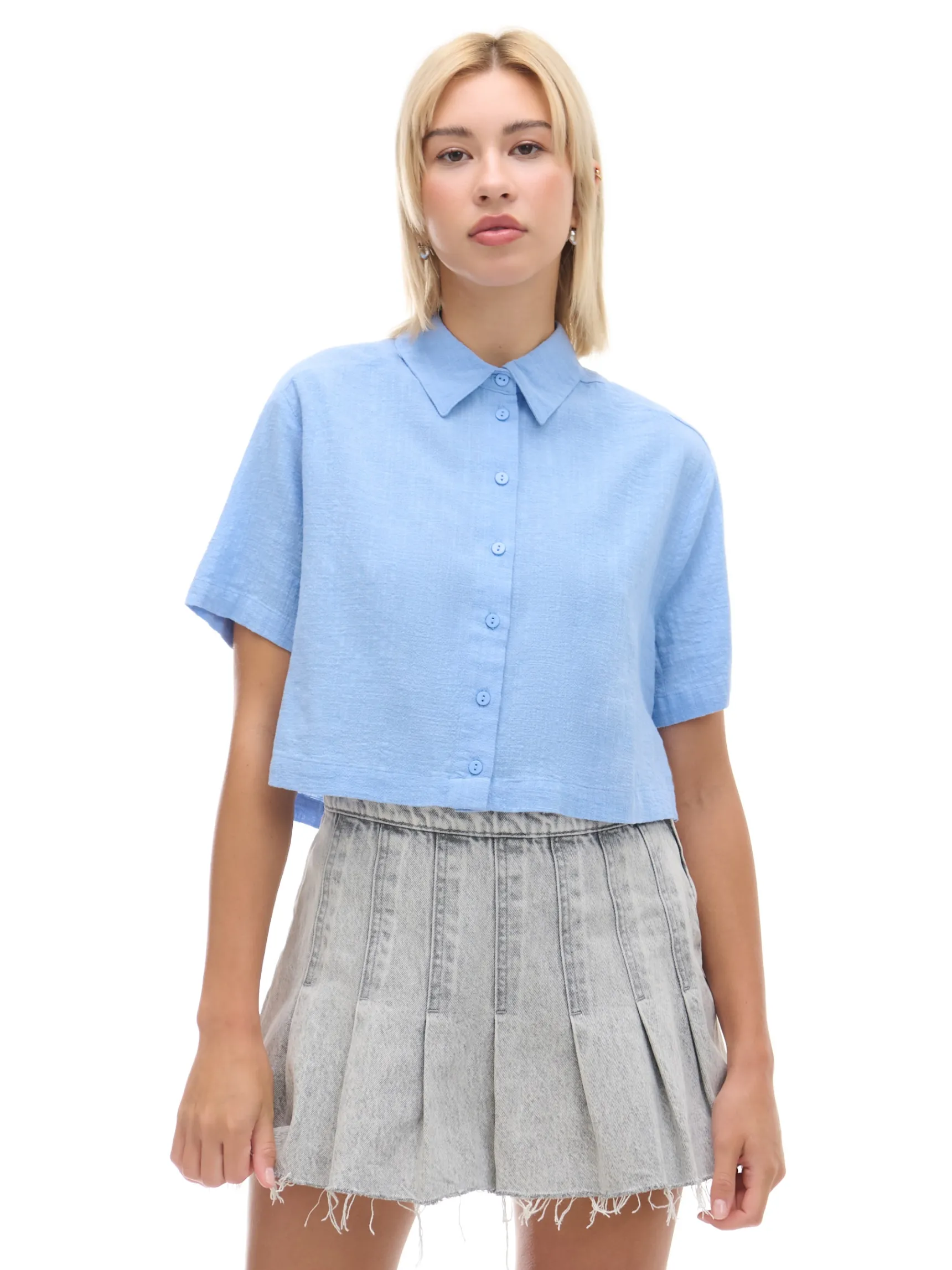 Hot Cropp Niebieska koszula w retro stylu błękitny