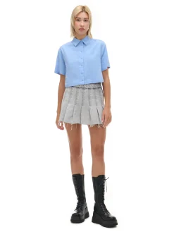 Hot Cropp Niebieska koszula w retro stylu błękitny