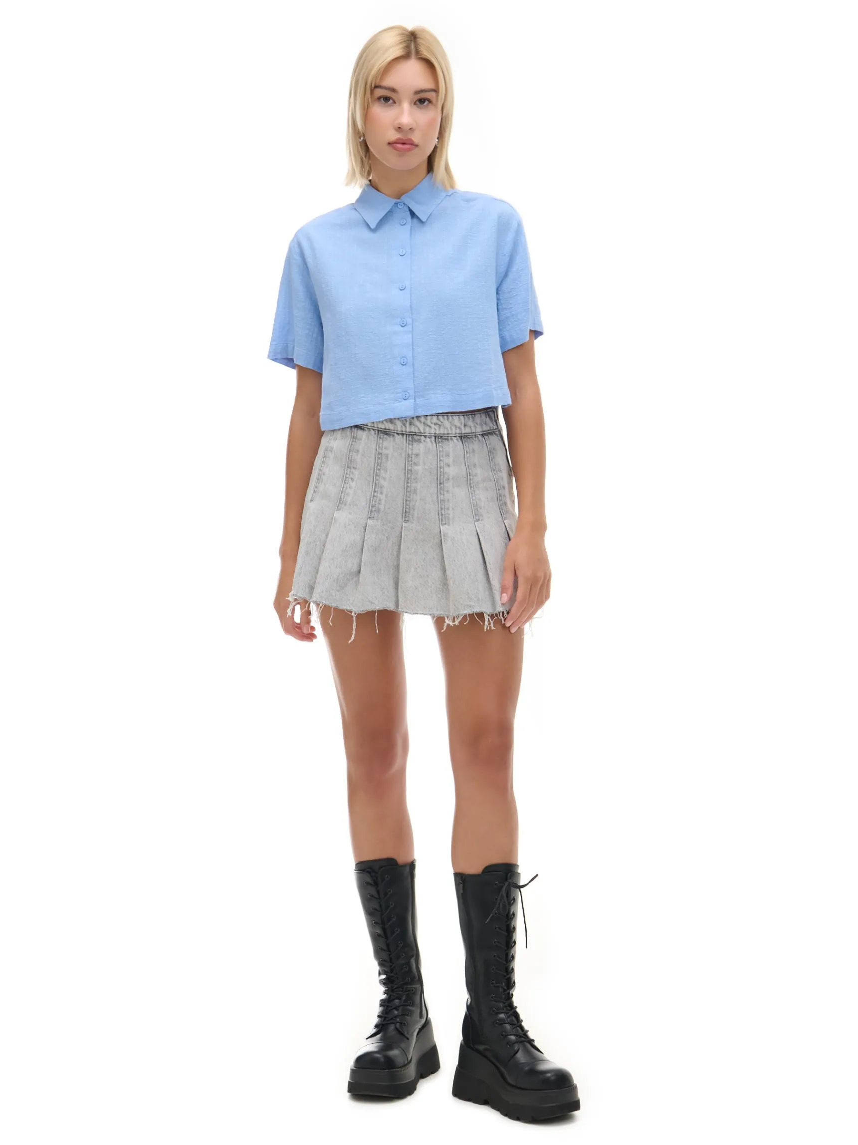 Hot Cropp Niebieska koszula w retro stylu błękitny