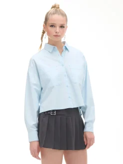Online Cropp Niebieska koszula z rozcięciami błękitny