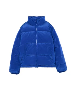 Discount Cropp Niebieska kurtka puffer ze stójką niebieski