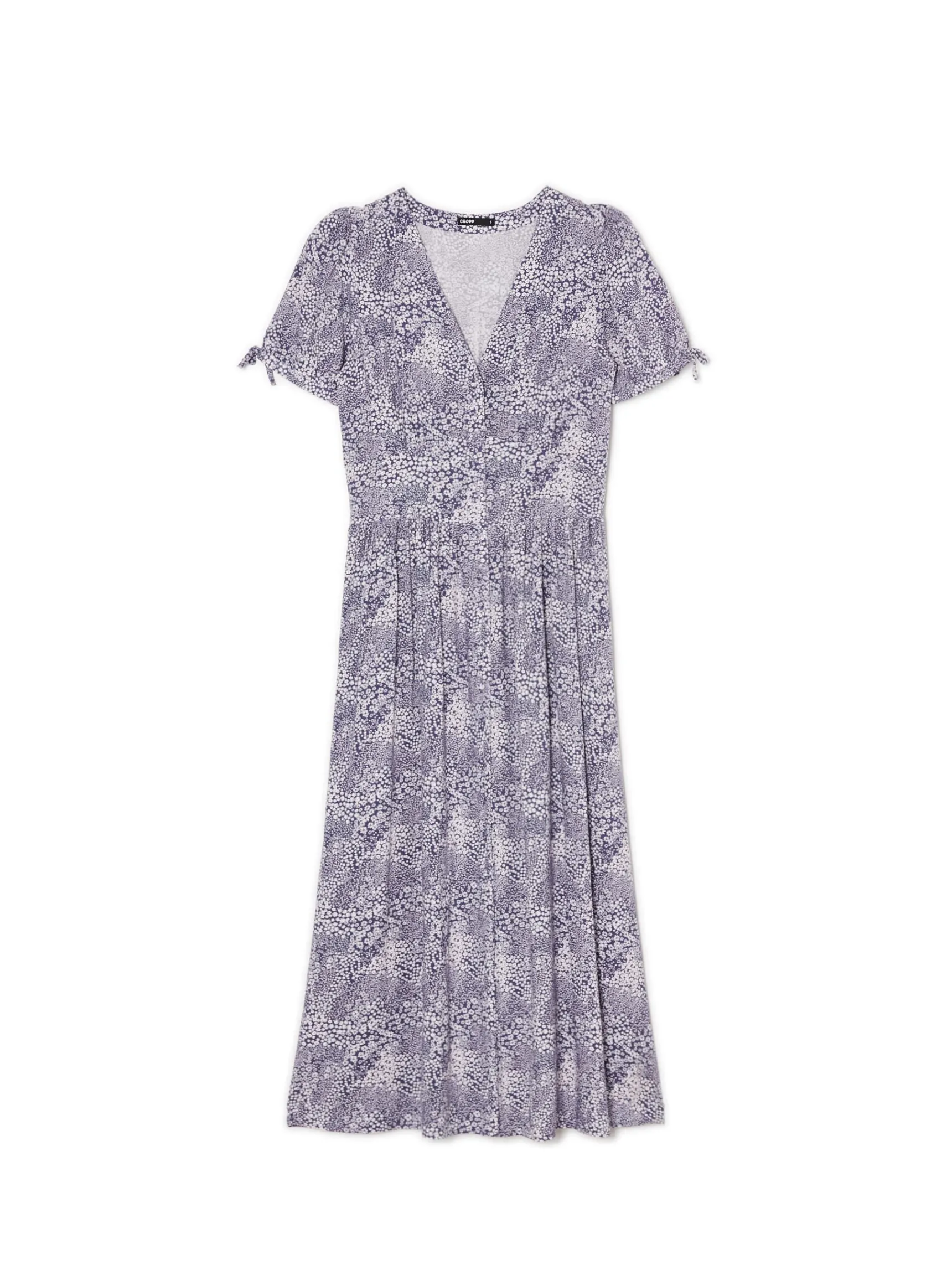 Clearance Cropp Niebieska sukienka midi w kwiaty granatowy