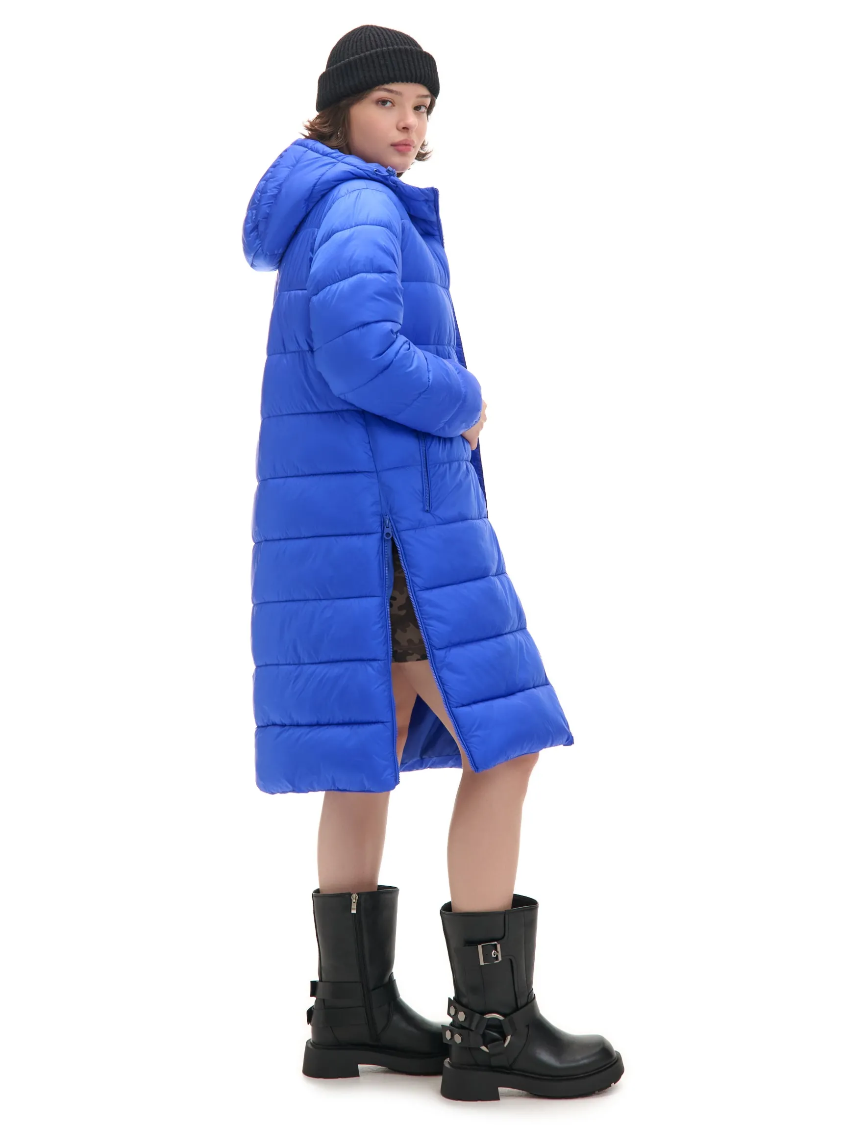 Hot Cropp płaszcz puffer z kapturem niebieski