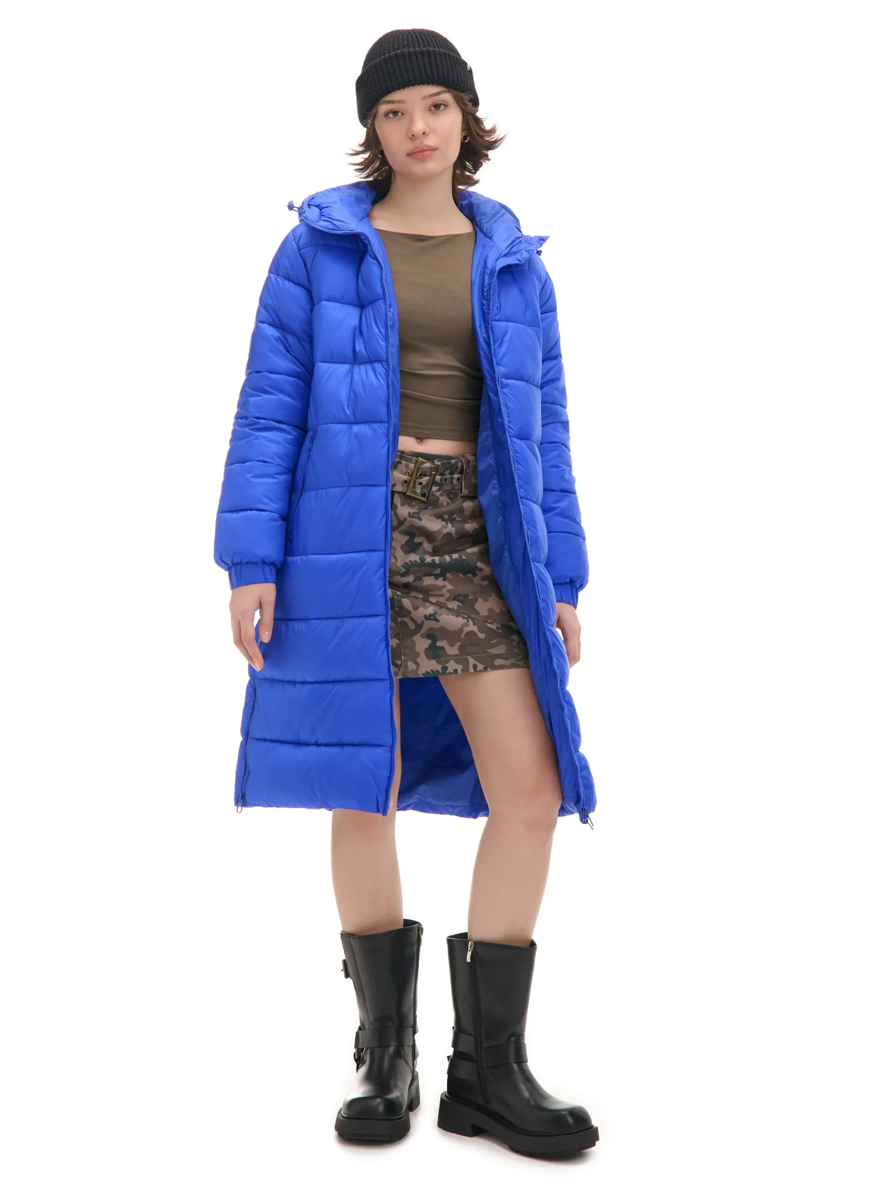 Hot Cropp płaszcz puffer z kapturem niebieski