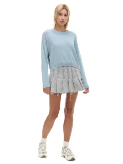 Sale Cropp Niebieski sweter z efektem sprania błękitny
