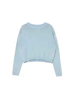 Sale Cropp Niebieski sweter z efektem sprania błękitny