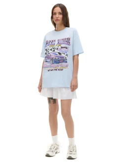 Clearance Cropp Niebieski T-shirt z nadrukiem błękitny