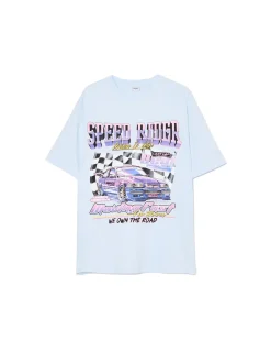 Clearance Cropp Niebieski T-shirt z nadrukiem błękitny