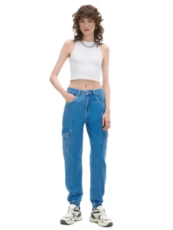 Discount Cropp e jeansowe joggery cargo niebieski