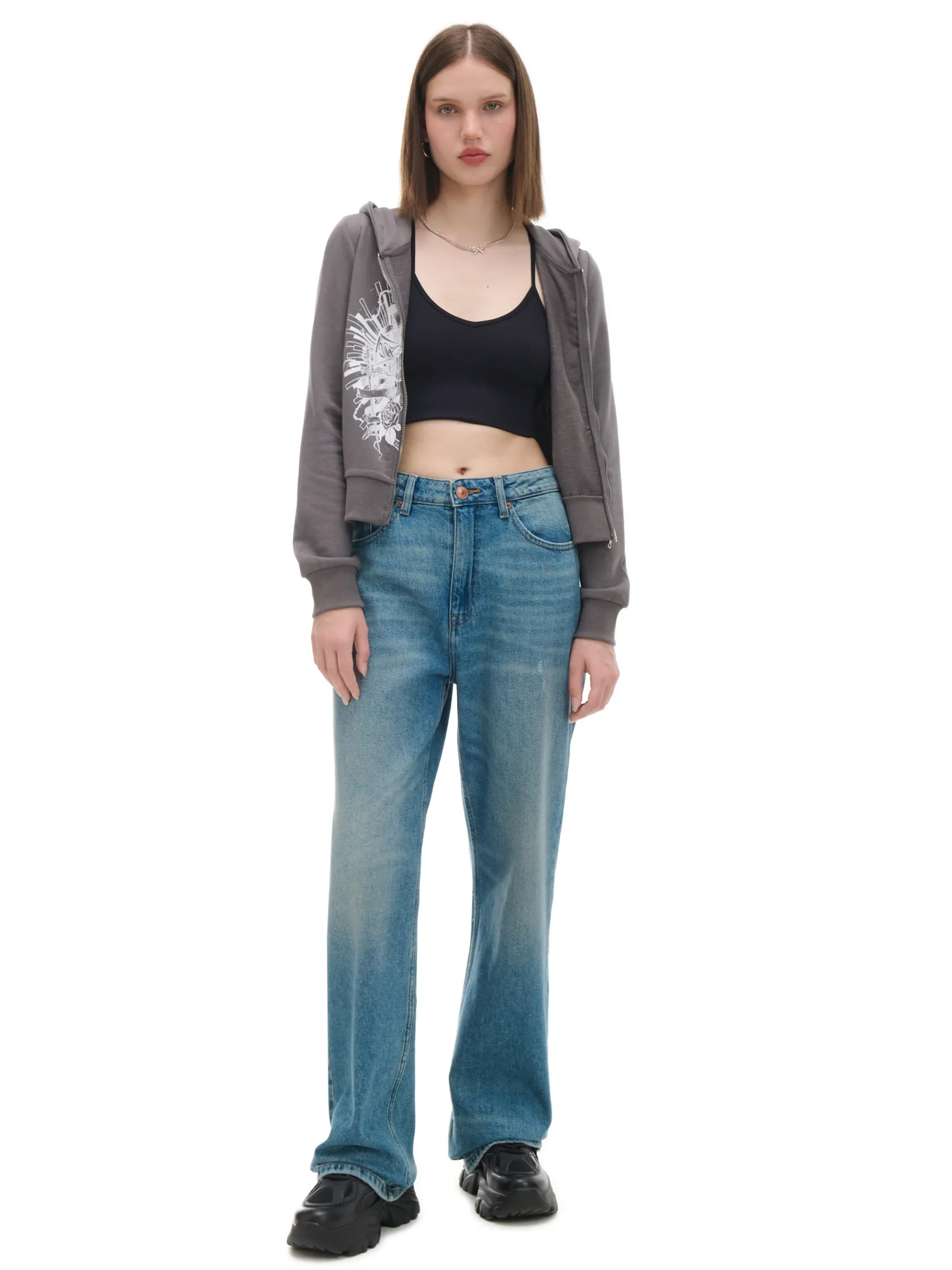Clearance Cropp e jeansy baggy niebieski