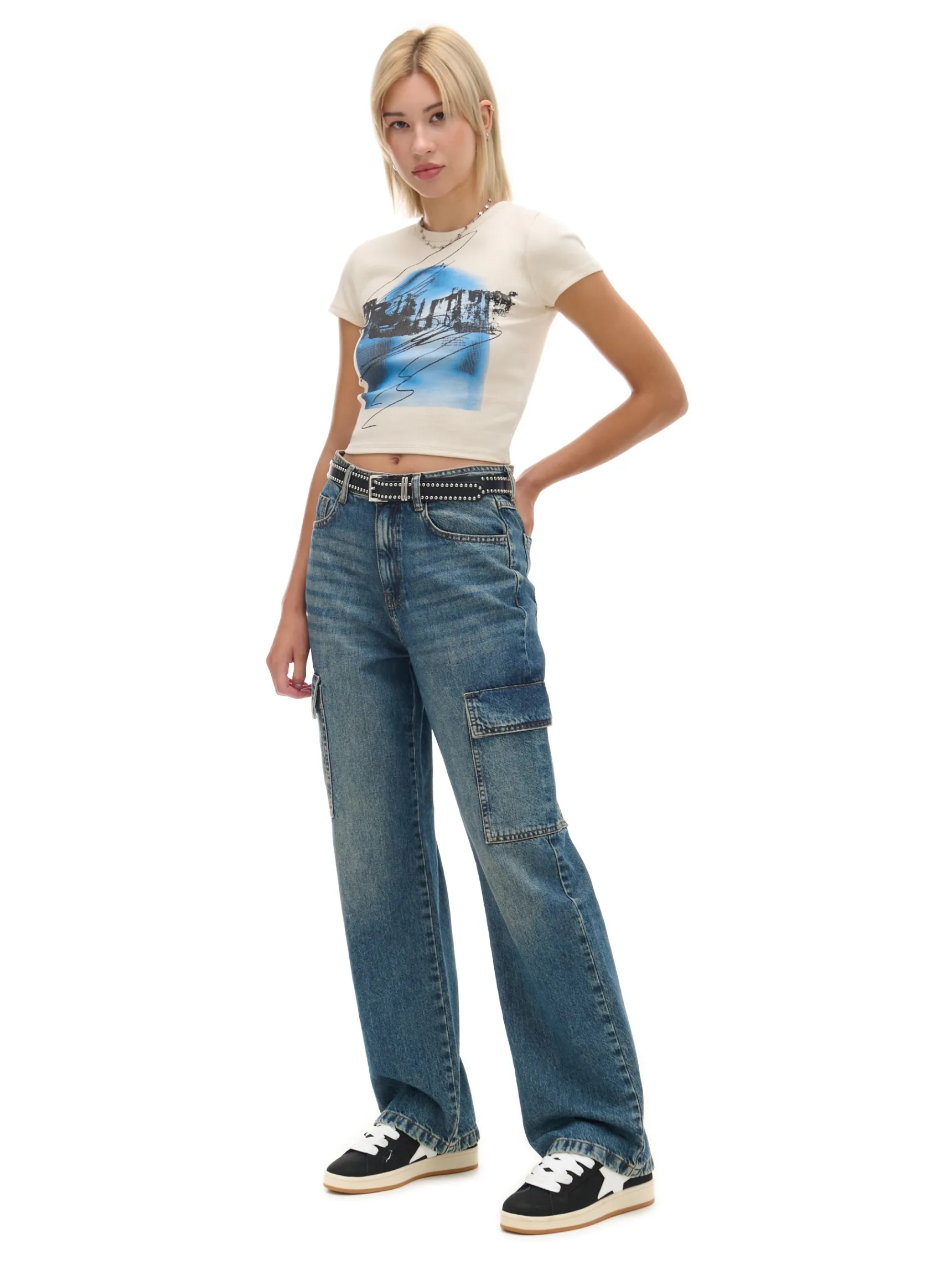 Sale Cropp e jeansy baggy niebieski