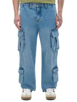 Fashion Cropp e jeansy baggy z kieszeniami cargo niebieski