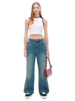 Online Cropp e jeansy retro wide leg niebieski