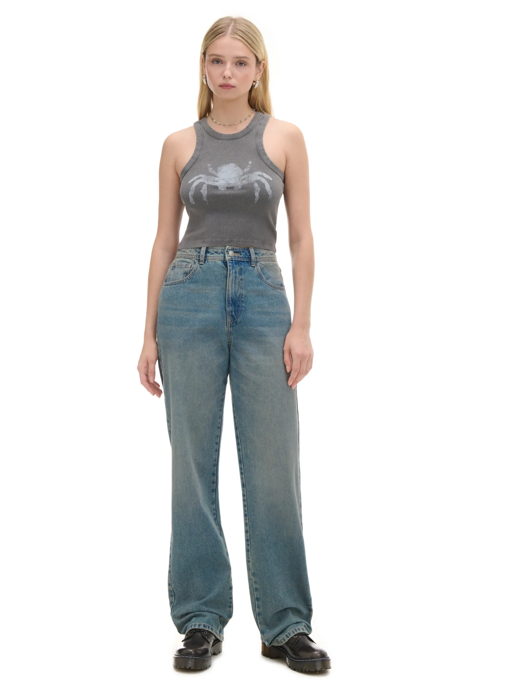 Sale Cropp e jeansy straight TALL niebieski