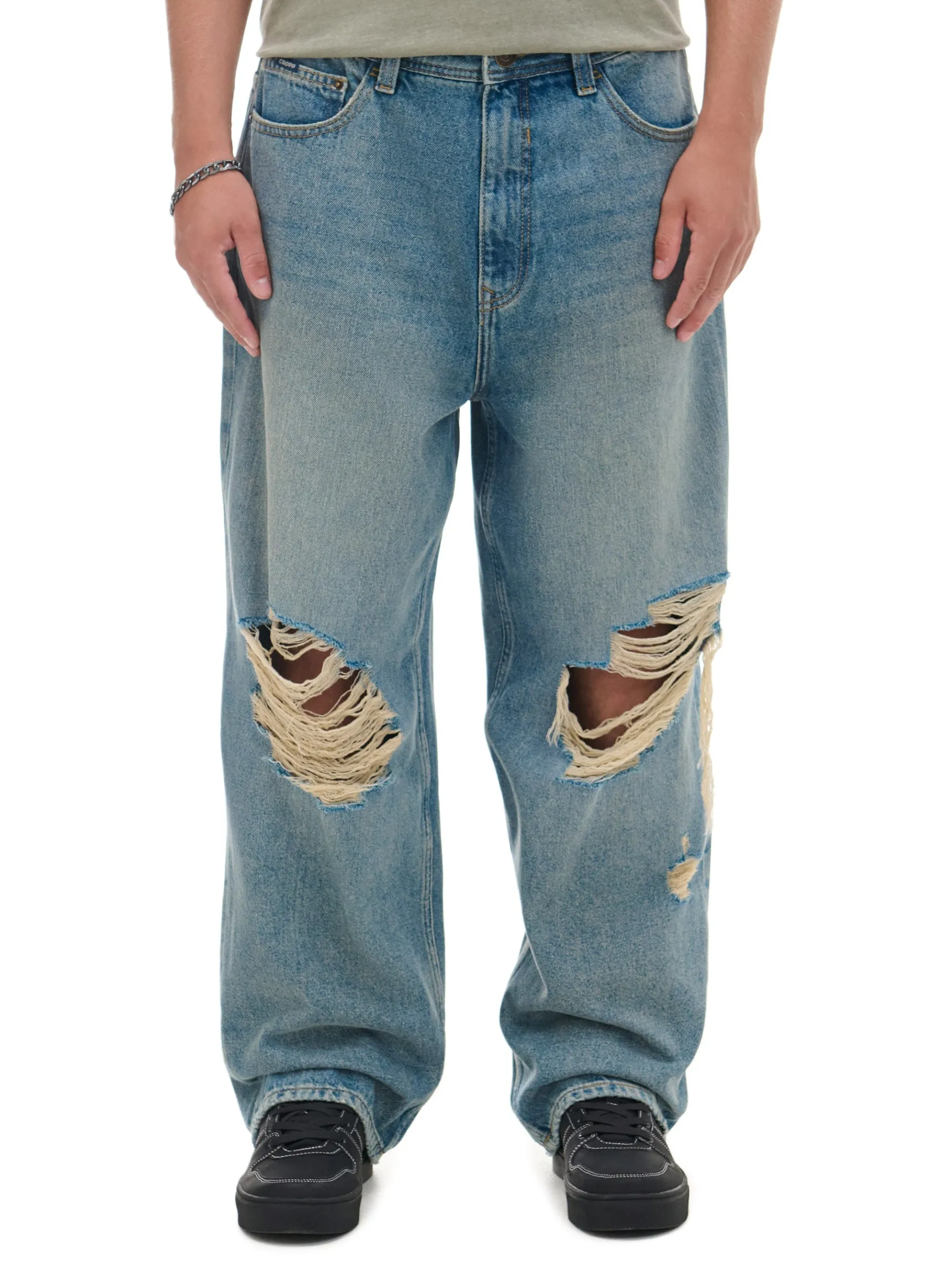 Online Cropp e jeansy super baggy niebieski