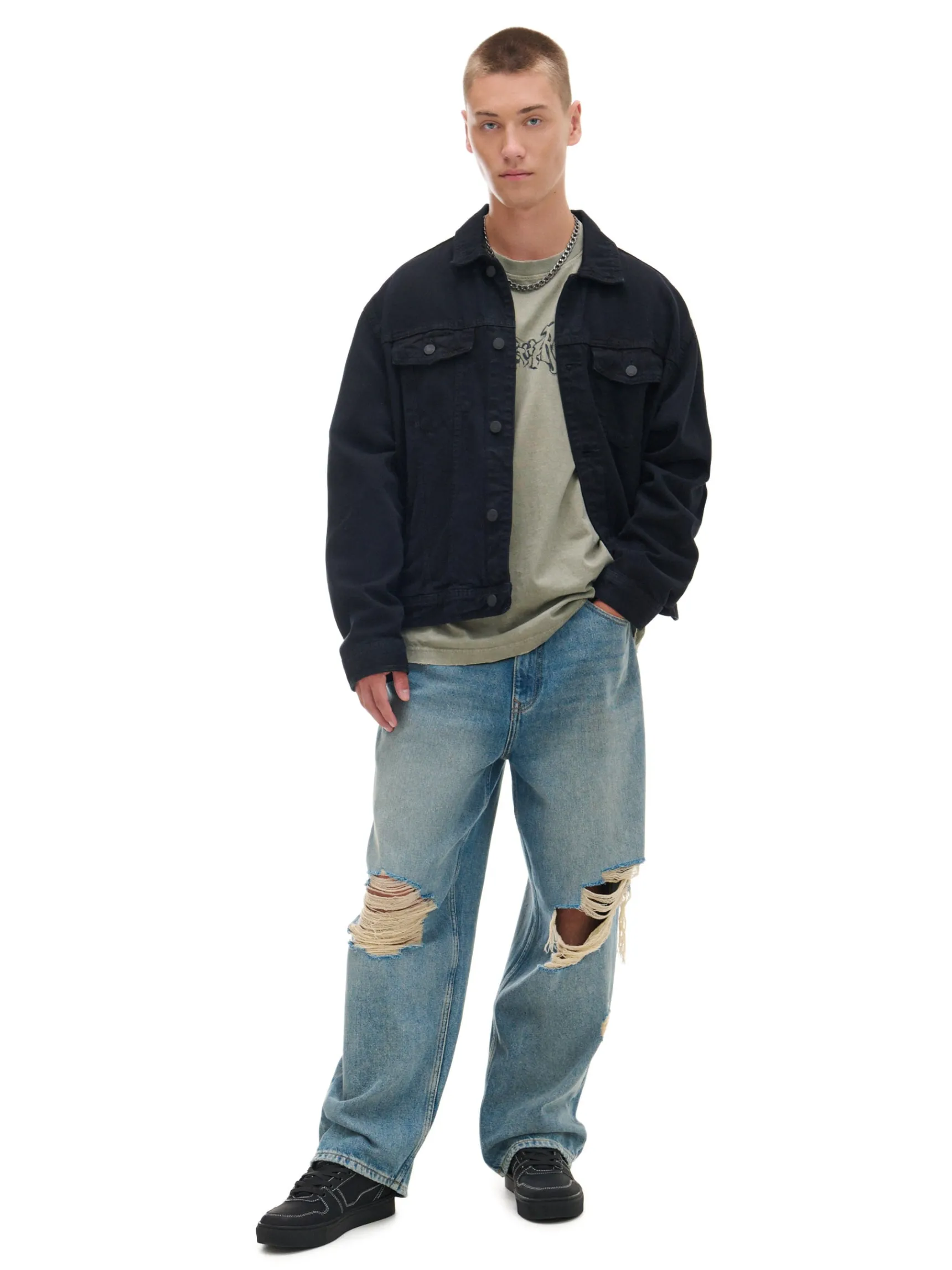Online Cropp e jeansy super baggy niebieski