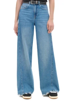 Hot Cropp e jeansy wide leg niebieski