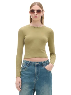 Discount Cropp Oliwkowa koszulka z długim rękawem zielony