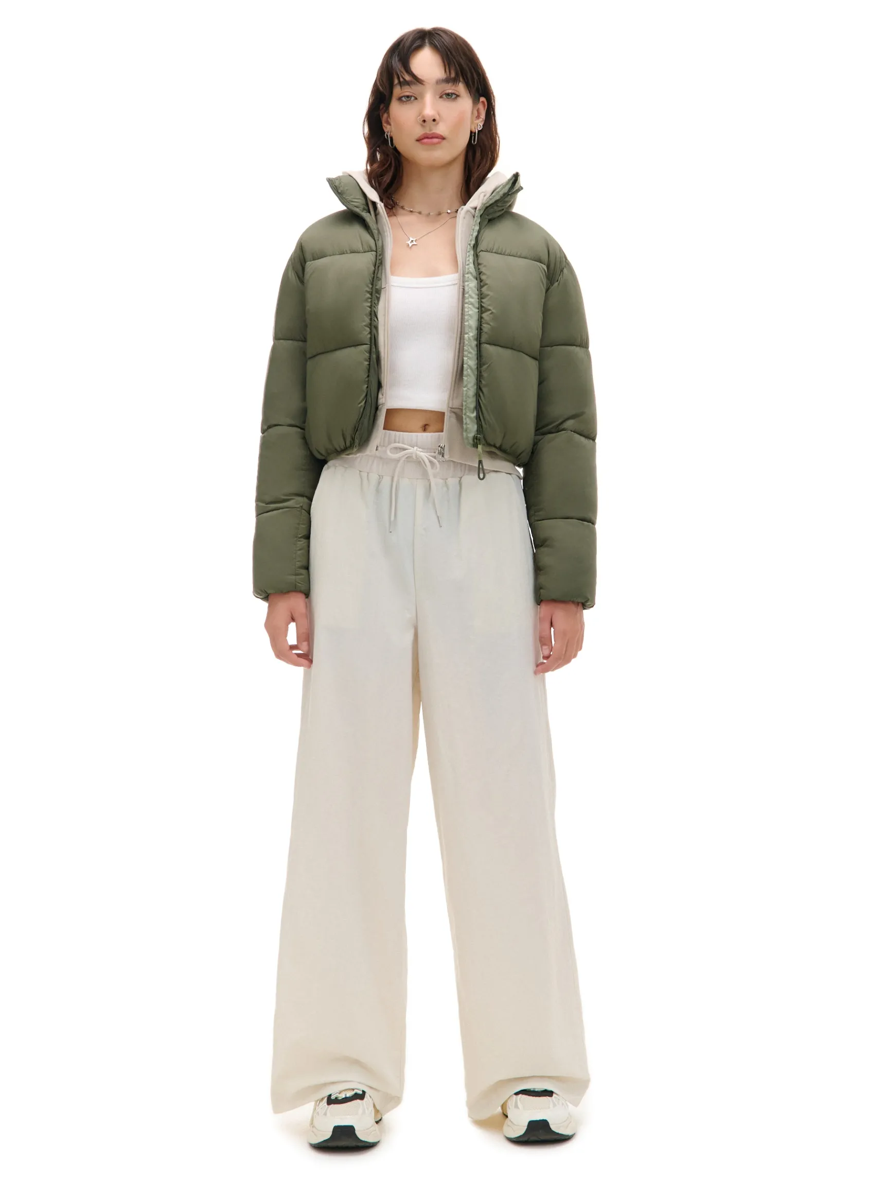 Clearance Cropp Oliwkowa kurtka puffer zielony