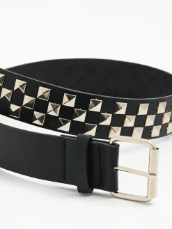 New Cropp Pasek z imitacji skóry i ćwiekami czarny