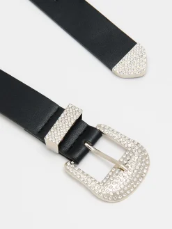 Clearance Cropp Pasek z klamrą w cyrkonie czarny
