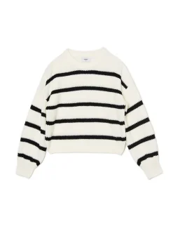 New Cropp Pasiasty sweter z szerokim rękawem kremowy