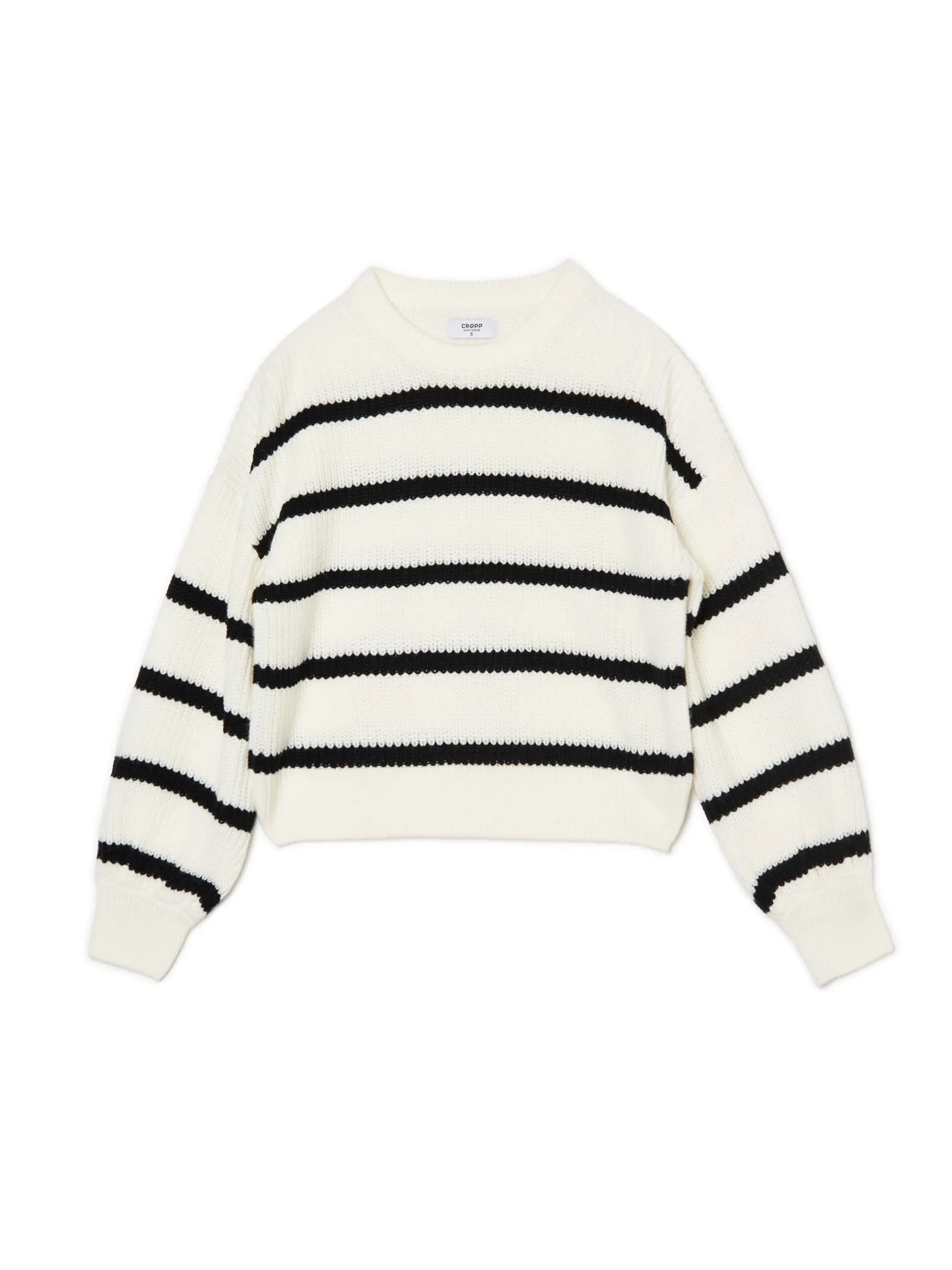 New Cropp Pasiasty sweter z szerokim rękawem kremowy