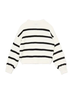 New Cropp Pasiasty sweter z szerokim rękawem kremowy