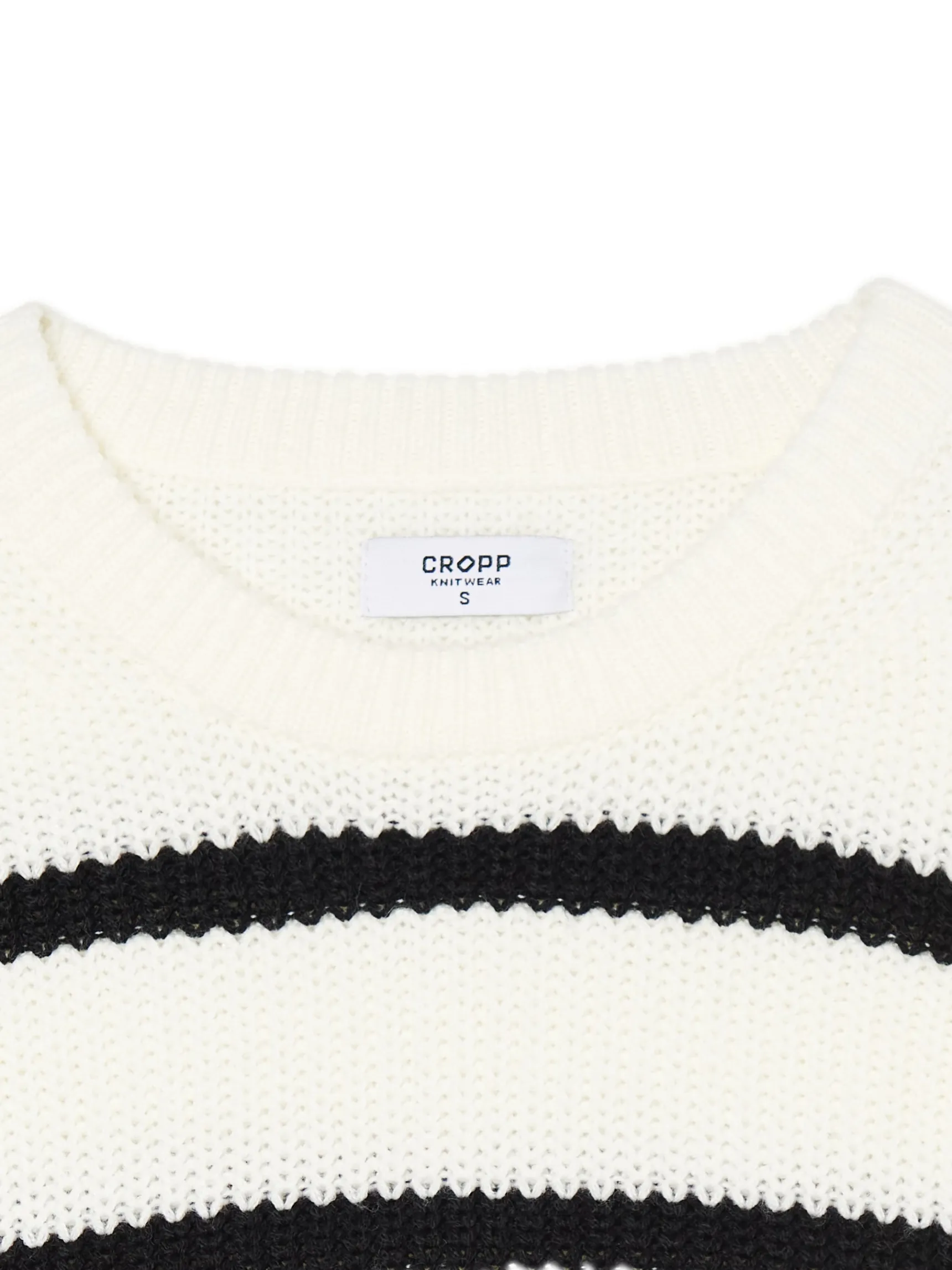 New Cropp Pasiasty sweter z szerokim rękawem kremowy