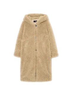 Discount Cropp Płaszcz ze sztucznego baranka beżowy