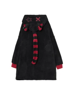 Best Cropp Pluszowa bluza snuddie z kotem czarny